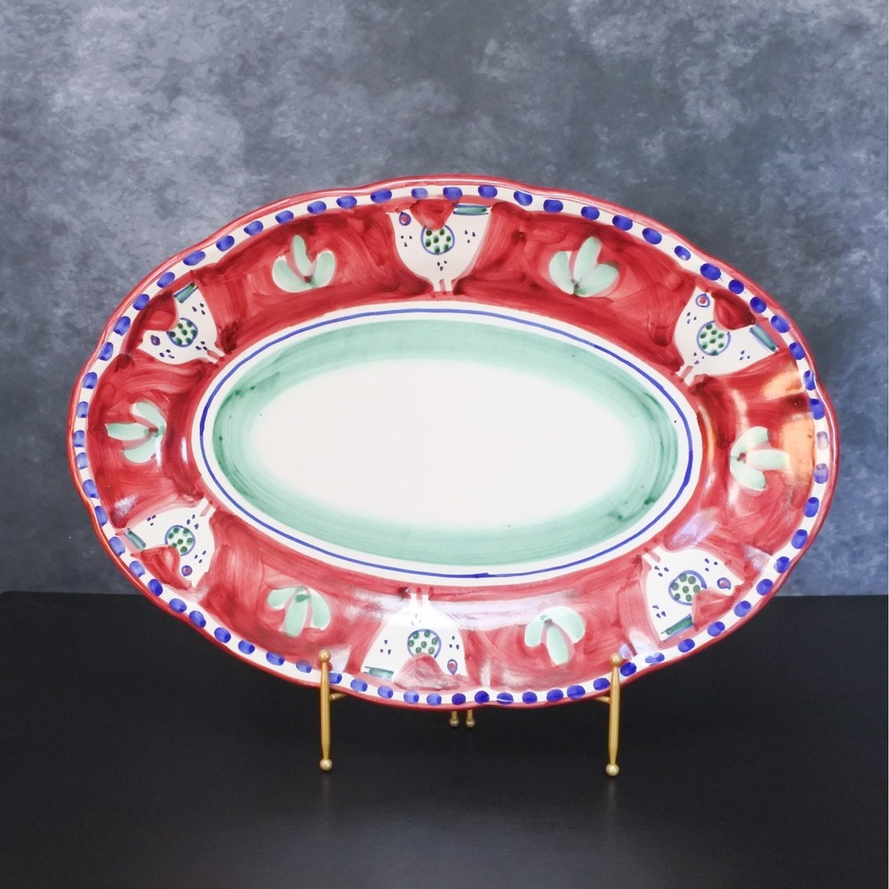 Solimene Vietri Italy Majolica Campagna Chicken Red Large Oval Platter